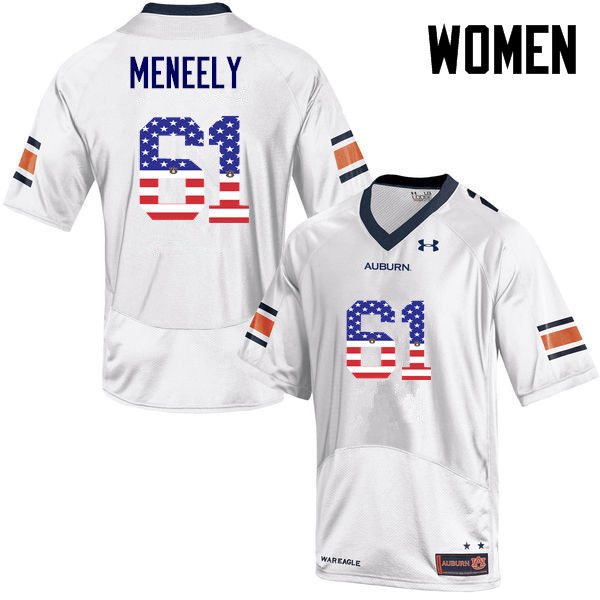 Auburn Tigers Women's Ryan Meneely #61 White Under Armour Stitched College USA Flag Fashion NCAA Authentic Football Jersey COA5074PE